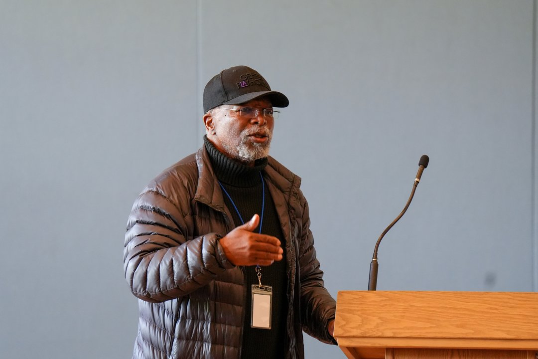 John Kani speaks to the Guthrie company and staff on the first day of rehearsal